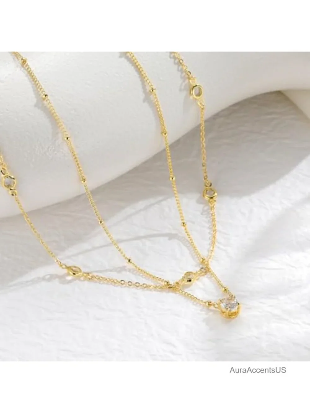 Layered 14K Gold Plated CZ Necklace Set Dainty Pendant Choker